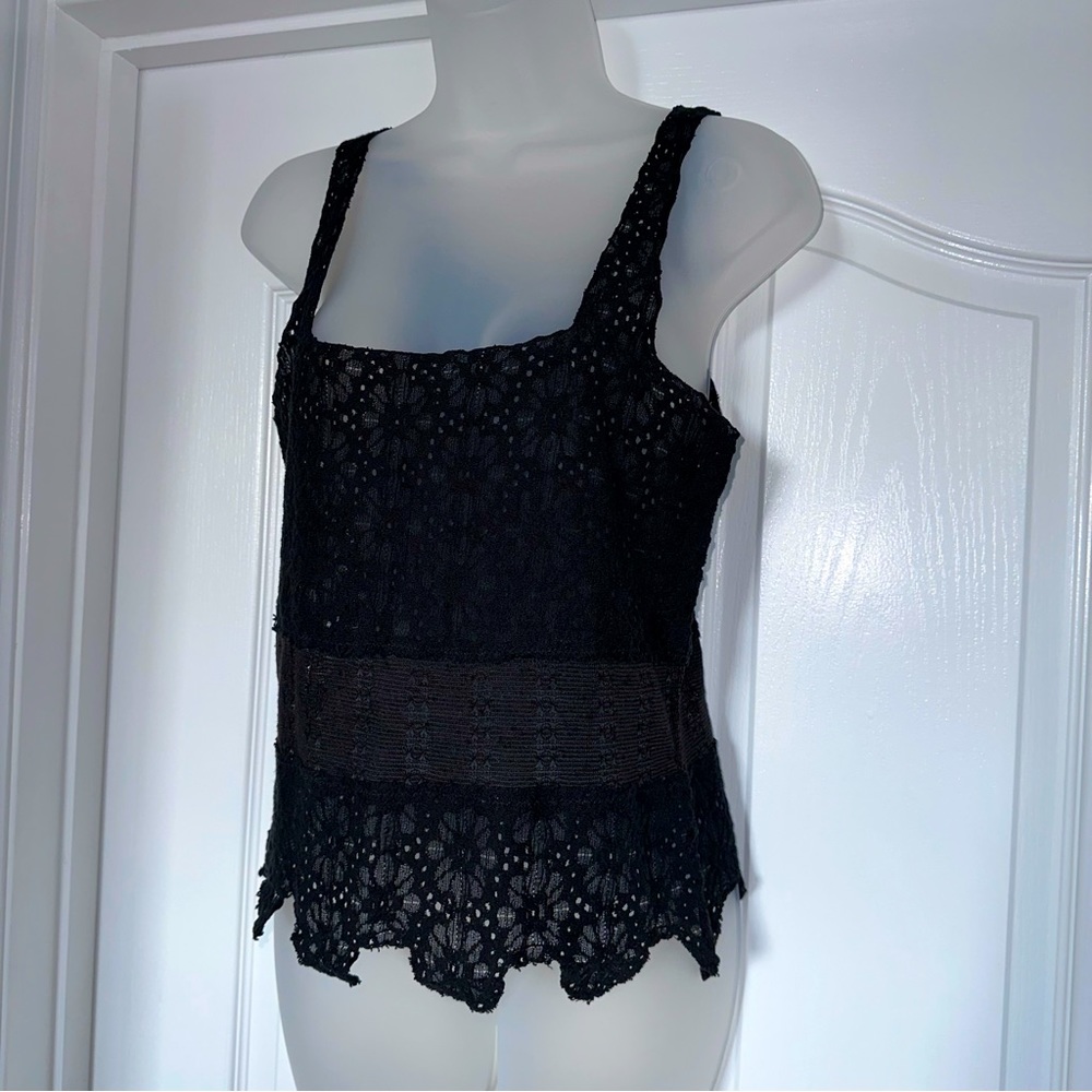 Free People Intimately Crochet Knit Black Scallop Hem Tank Small